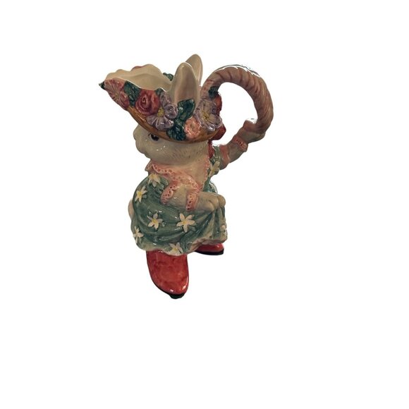 Fitz And Floyd 1995 Ceramic Kitty Figurine With Floral Dress Hat & Basket - Picture 8 of 8